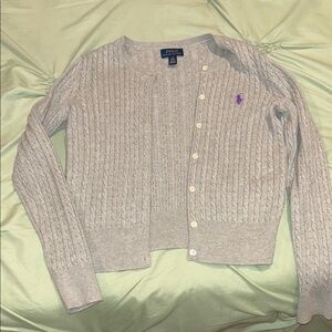 Polo by Ralph Lauren Girls Gray Cable Knit Cardigan